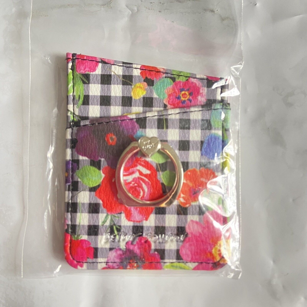 Betsey Johnson Stick On Phone Ring Wallet Credit Card Money Holder Floral  Red